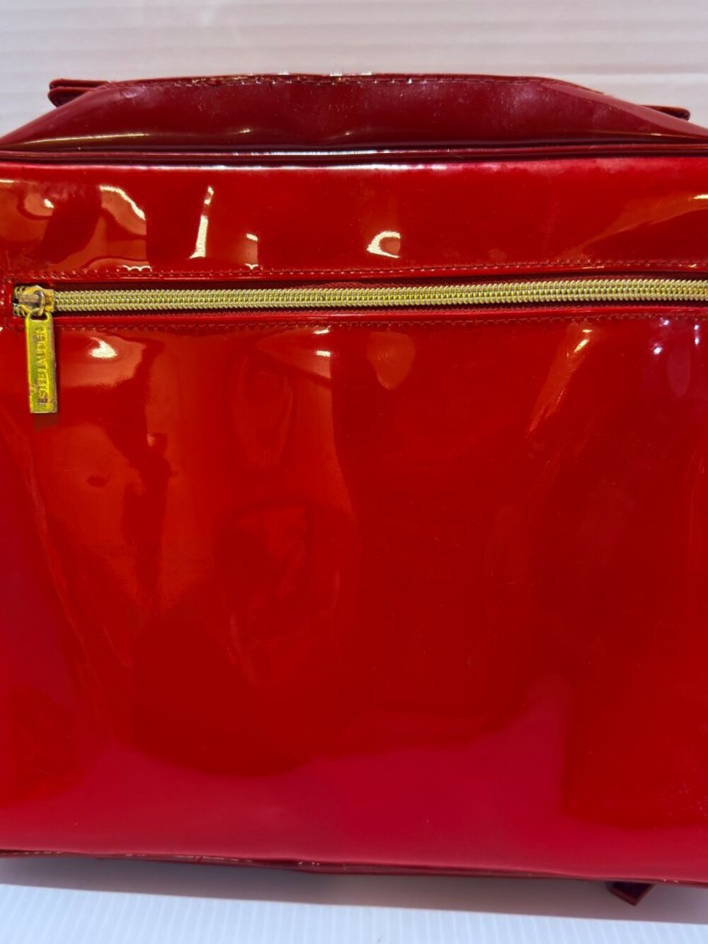 Makeup Bag Estee Lauder Red Faux Patent Leather Travel Bag Gold Hardware